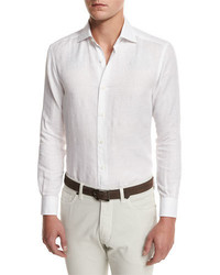 Ermenegildo Zegna Tonal Paisley Linen Cotton Shirt White