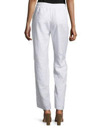 Neiman Marcus Linen Straight Leg Drawstring Pants Simply White