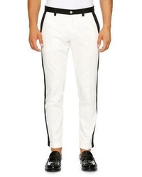 Dolce & Gabbana Contrast Trim Flat Front Slim Straight Pants Whiteblack