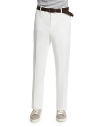 Brunello Cucinelli Flat Front Cotton Trousers Off White