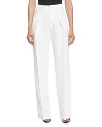 Tom Ford Inverted Pleat Straight Leg Trousers Chalk