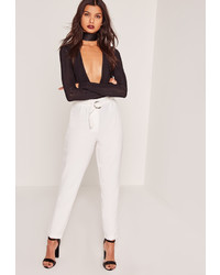 Missguided Circle Ring Waist Cigarette Trousers White