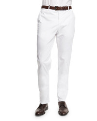 Zanella Parker Cotton Stretch Flat Front Trousers White