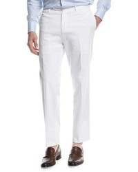 Canali Stretch Cotton Flat Front Dress Pants White