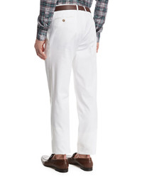 Brioni Stretch Cotton Flat Front Pants White