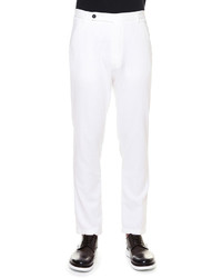 Giorgio Armani Textured Flat Front Cotton Pants White