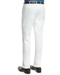 Ermenegildo Zegna White Cotton Gab Flat Front Trousers White