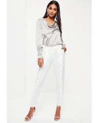 Missguided White Front Frill Cigarette Pants