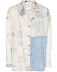 White Patchwork Silk Blazer