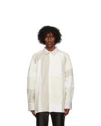 White Patchwork Wool Shirt Jacket