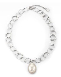 Majorica 22mm White Baroque Pearl Sterling Silver Chain Drop Pendant Necklace
