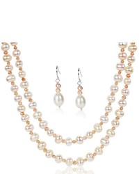 Ice 8 9 Mm White And 4 5 Mm Pink Freshwater Pearl Necklace And Earrings Set Sterling Silver