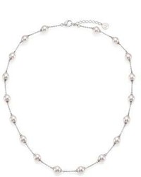 Majorica 8mm White Pearl Sterling Silver Station Necklace