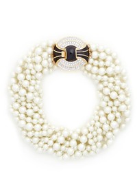 Kenneth Jay Lane Crystal Pav Clasp Baroque Pearl Necklace
