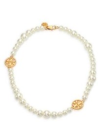 Tory Burch Evie Faux Pearl Signature Strand Necklace