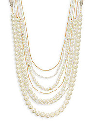 Sequin Faux Pearl Chain Strand Necklace