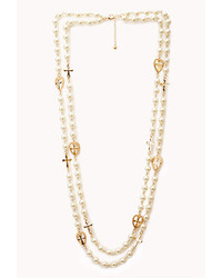 Forever 21 Faux Pearl Cross Heart Necklace