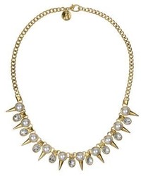 Sam Edelman Gold Tone Spike Pearl Collar Necklace