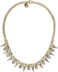 Sam Edelman Gold Tone Spike Pearl Collar Necklace