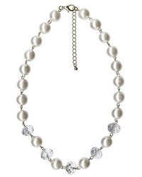 Pearl Necklace With Crystal Bead Accents Silver