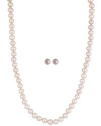 Honora Plum Freshwater Cultured Pearl Necklace With Stud Earrings Jewelry Set