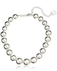 Anne Klein Polished And Pearl Silver Tone Ball Collar Necklace 19