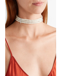 Kenneth Jay Lane Silver Plated Faux Pearl And Crystal Choker White