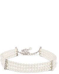 Kenneth Jay Lane Silver Plated Faux Pearl And Crystal Choker White