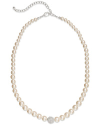 Charter Club Silver Tone Imitation Pearl And Fireball Collar Necklace