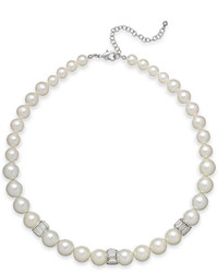 Charter Club Silver Tone Imitation Pearl Baguette Collar Necklace