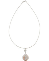 Kenneth Jay Lane Silvertone Choker Necklace W Crystal Simulated Pearl Pendant