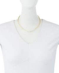 Kenneth Jay Lane Slim Golden Choker Necklace W Graduated Simulated Pearls