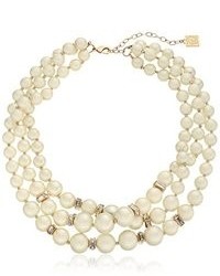 Anne Klein Uptown Girl Gold Tone And Crystal And Pearl Triple Strand Collar Necklace