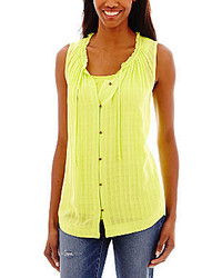 jcpenney Ana Ana Sleeveless Ruffle Neck Button Front Peasant Top