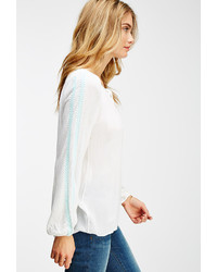 Forever 21 Contemporary Embroidered Peasant Top