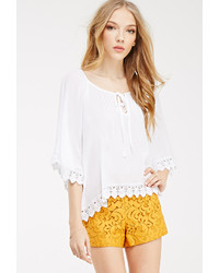 Forever 21 Crochet Trimmed Peasant Top