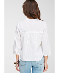 Forever 21 Embroidered Mesh Paneled Top