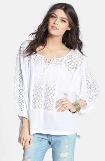 Free People Lace Inset Peasant Blouse White X Small, $78 | Nordstrom ...