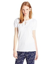 Jason Maxwell Short Sleeve Scoop Neck Peasant Top With Embroidery Trim