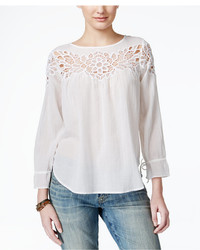 Lucky Brand Jeans Cutout Lace Peasant Top