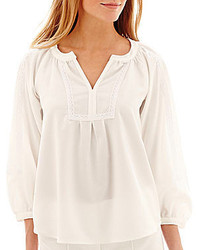 Nicole Miller Nicole By Nicole By 34 Sleeve Lace Detail Peasant Top