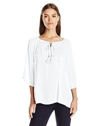 Notations Solid 34 Sleeve Raglan Peasant Top With Crochet