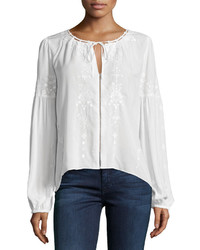 Parker Persimmon Embroidered Peasant Blouse White
