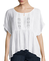 BELLE + SKY Short Sleeve Embroidered Peasant Blouse