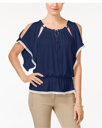 ECI Solid Cold Shoulder Peasant Blouse