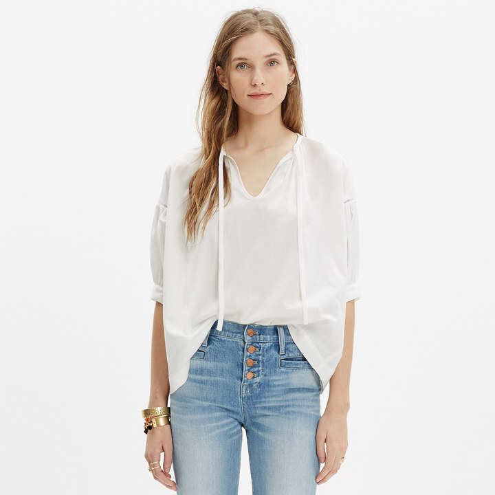 Madewell Tie Neck Peasant Top, $88 | Madewell | Lookastic