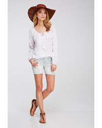 Forever 21 Tonal Embroidered Batiste Peasant Top