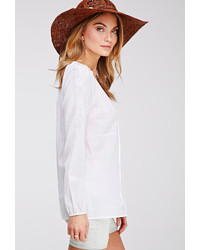 Forever 21 Tonal Embroidered Batiste Peasant Top