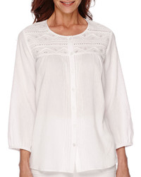 Alfred Dunner White Now 34 Sleeve Embroidered Peasant Blouse