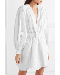 Off-White Broderie Anglaise Cotton Blend Mini Dress